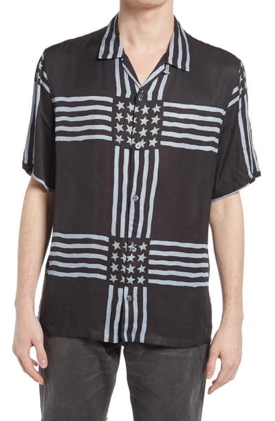 Shop Allsaints Union Short Sleeve Button-up Camp Shirt In Jet Black