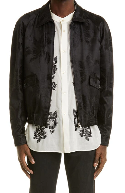 Shop Saint Laurent Teddy Palm Satin Jacket In Noir