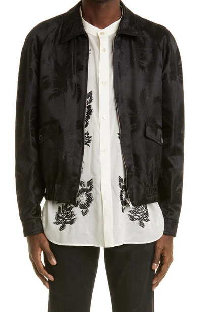 Saint Laurent Grosgrain-trimmed Satin-jacquard Bomber Jacket In Noir