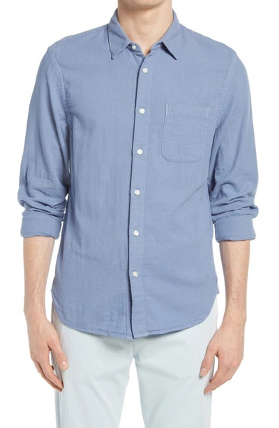 Shop Kato Hiroshi  Trim Fit Solid Button-up Shirt In Matte Blue