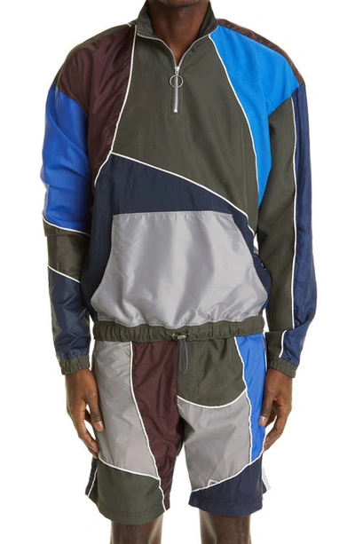 Shop Ahluwalia Tom Patchwork Recycled Nylon Track Jacket In Charcoal/ Navy/ Burgundy