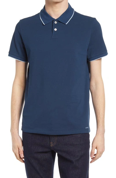 Shop Apc Max Tipped Short Sleeve Polo In Dark Blue