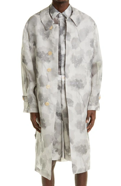 Shop Fendi Hortensia Floral Silk Trench Coat In Naturale