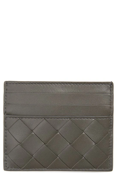 Shop Bottega Veneta Intrecciato Leather Card Case In Light Graphite/ Gold