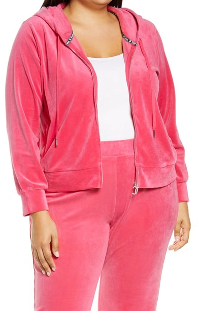 Shop Juicy Couture Velour Full Zip Hoodie In Pink Party