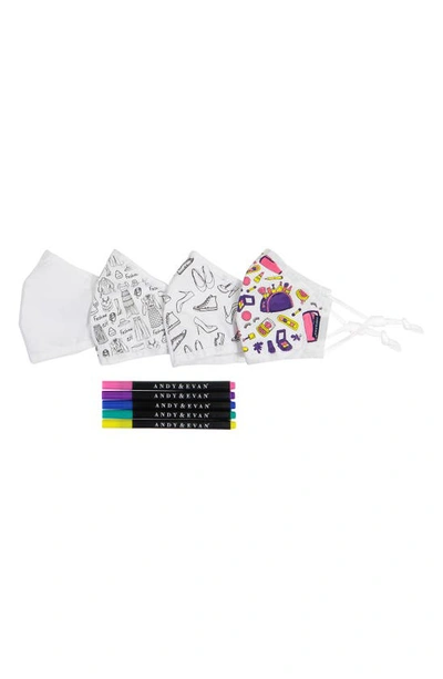 Shop Andy & Evan 4-pack Youth Coloring Face Masks & 5-pack Fabric Markers Set In Fashionista