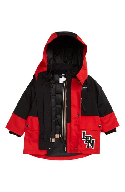 Shop Burberry Kids' Two-tone 2-in-1 Hooded Coat With Down Jacket In Racing Red