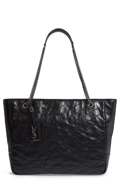 Shop Saint Laurent Large Niki Calfskin Leather Shopper In Noir