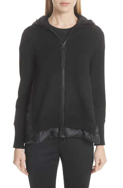 Shop Moncler Hooded Quilted Cardigan In Black