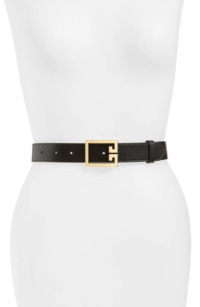 Shop Givenchy 2g Buckle Leather Belt In Black/ Gold