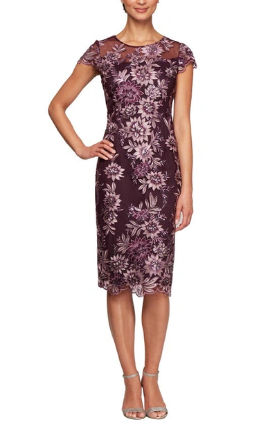 Shop Alex Evenings Embroidered Sheath Dress In Plum