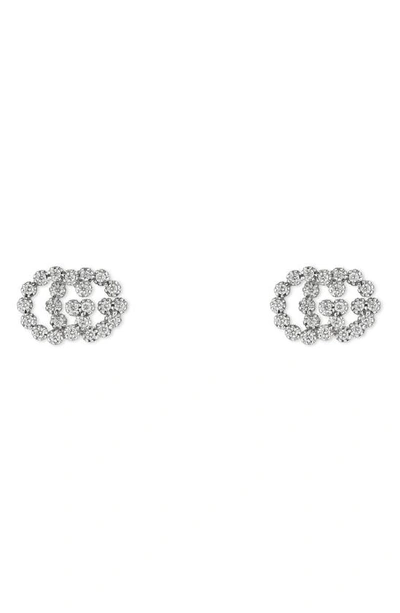 Shop Gucci Gg Running Diamond Stud Earrings In White Gold