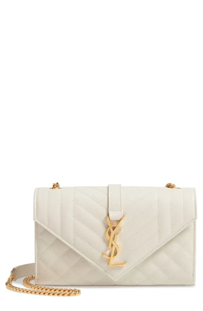 Shop Saint Laurent Small Envelope Calfskin Leather Shoulder Bag In Blanc Vintage