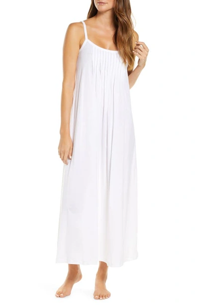 Shop Hanro Juliet Pleat Neck Cotton Nightgown In White