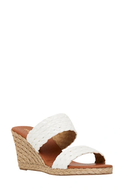Shop Andre Assous Nolita Wedge Slide Sandal In White Fabric
