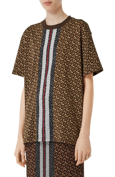 Shop Burberry Carrick Oversize Monogram Stripe Tee In Bridle Brown Ip Ptn