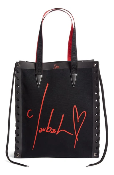 Shop Christian Louboutin Small Cabalace Canvas & Leather Tote In Black/ Loubi