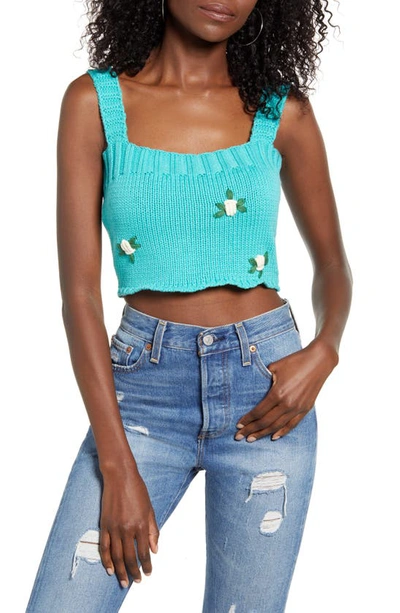 Shop 4si3nna Lorelei Floral Crop Sweater Tank Top In Teal