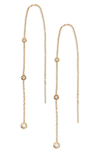Shop Zoë Chicco Floating Diamonds 14k Gold Threader Earrings In Yellow Gold
