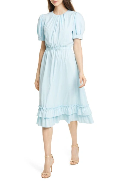 Shop Alice And Olivia Vida Puff Sleeve Tiered Ruffle Midi Dress In Powder Blue