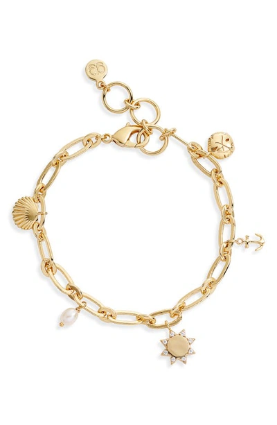 Shop Gorjana Seashell Charm Bracelet In White Pearl / White Cz