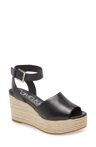 Shop Calvin Klein Chyna Espadrille Wedge Sandal In Black Leather