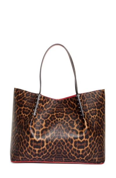 Shop Christian Louboutin Large Cabarock Leopard Print Leather Tote In Brown