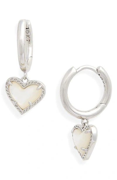 Shop Kendra Scott Ari Heart Huggie Hoop Earrings In Ivory Mother Of Pearl