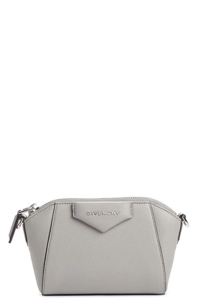 Shop Givenchy Nano Antigona Sugar Leather Crossbody Bag In Pearl Grey