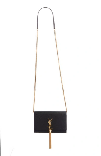 Shop Saint Laurent Kate Tassel Leather Wallet On A Chain In Noir