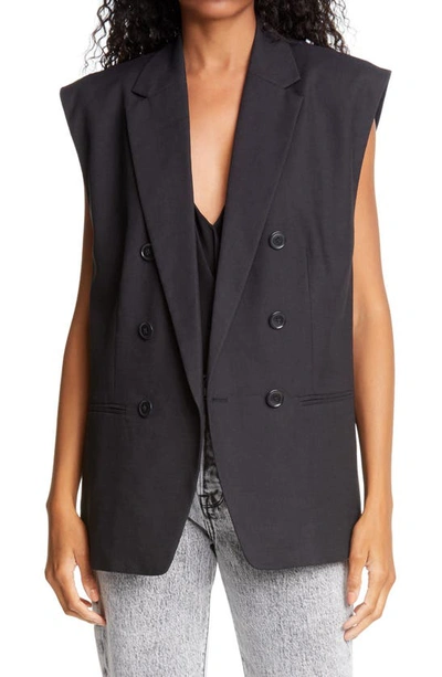 Shop Frame Oversized Double Breasted Linen Blend Vest In Noir