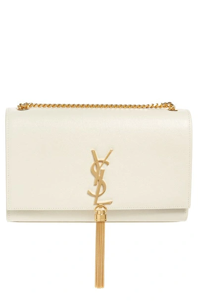Shop Saint Laurent Medium Kate Leather Wallet On A Chain In Blanc Vintage