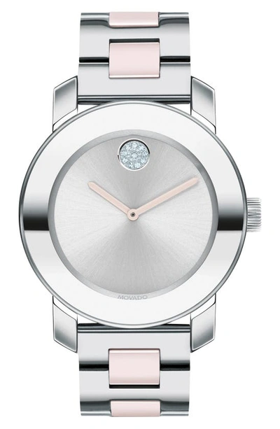 Shop Movado Bold Pave Dot Ceramic Bracelet Watch, 36mm In Silver/ Blush