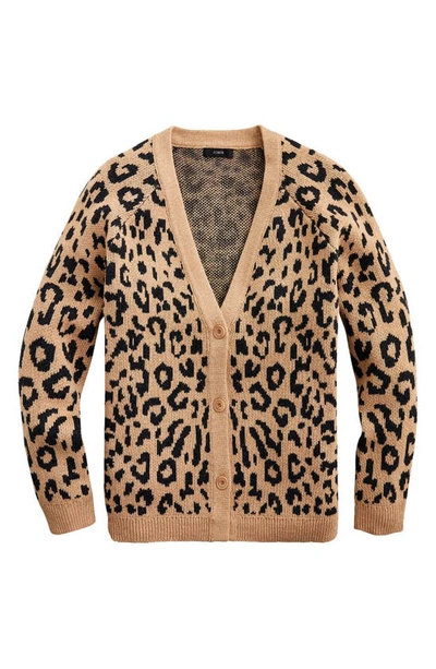 Shop Jcrew Leopard V-neck Cardigan In Heather Khaki Grey