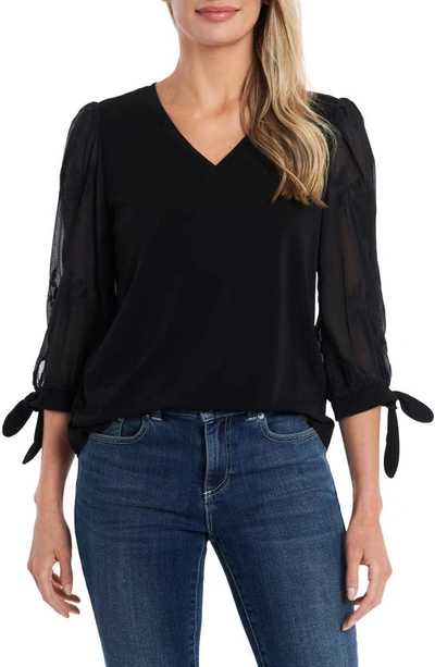 Shop Cece Illusion Sleeve Knit Top In Rich Black