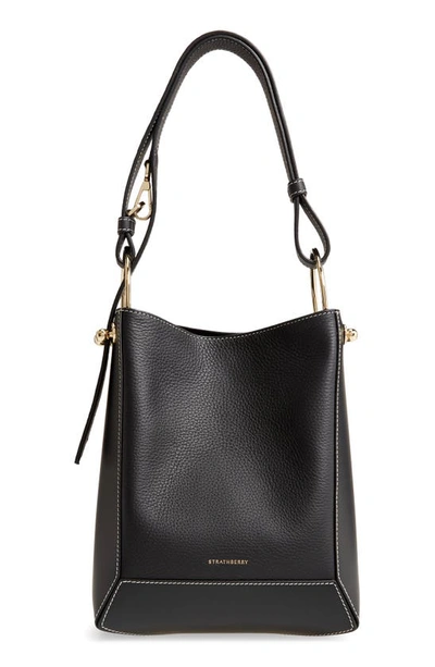 Shop Strathberry Lana Midi Leather Bucket Bag In Black