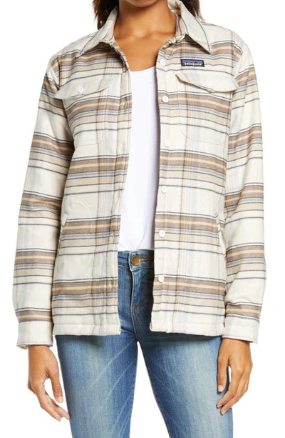 Shop Patagonia Fjord Flannel Shirt Jacket In Cabin Time Birch White