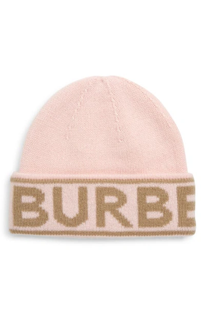 Shop Burberry Intarsia Logo Cashmere Beanie In Candy Pink