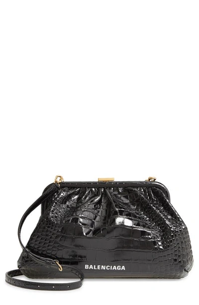 Shop Balenciaga Cloud Croc Embossed Leather Crossbody Bag In Black Croc