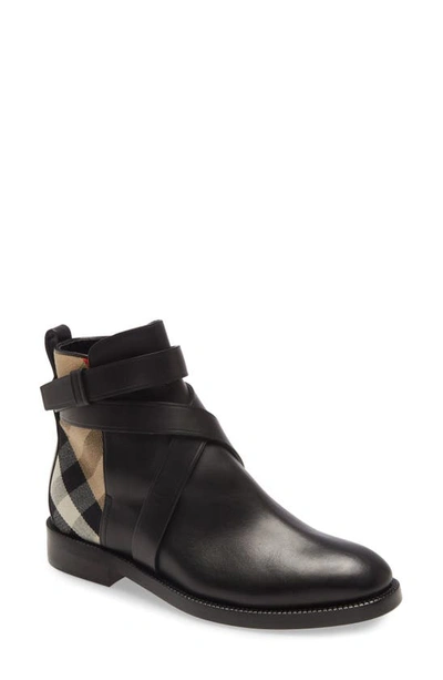 Shop Burberry Pryle House Check Bootie In Black