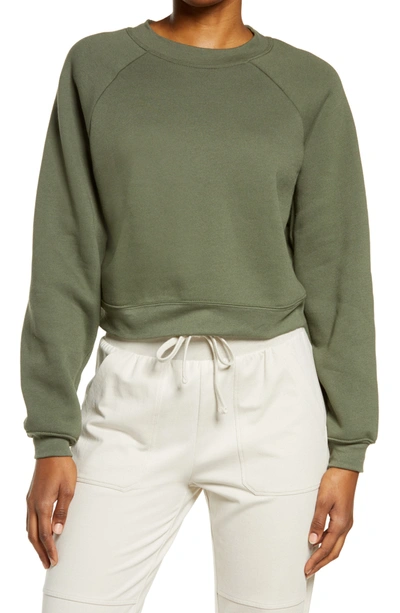 Shop Bella+canvas Raglan Sleeve Sweatshirt In Military Green