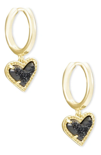 Shop Kendra Scott Ari Heart Huggie Hoop Earrings In Gold/ Black Drusy