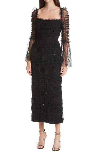 Shop Self-portrait Black Dot & Sequin Long Sleeve Mesh Dress