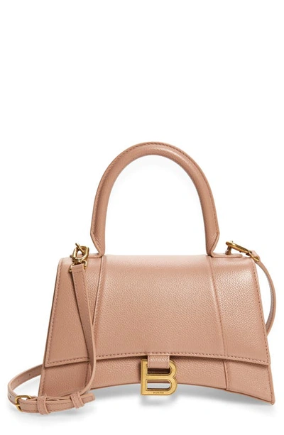 Shop Balenciaga Small Hourglass Leather Top Handle Bag In Nude Beige