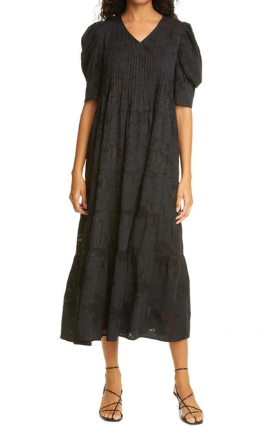 Shop Birgitte Herskind Silla Floral Pintuck Midi Dress In Black