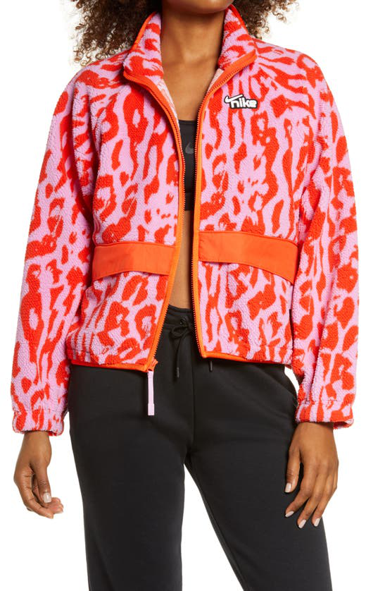 Nike Sportswear Animal Print Fleece Jacket In Team Orange/ White | ModeSens