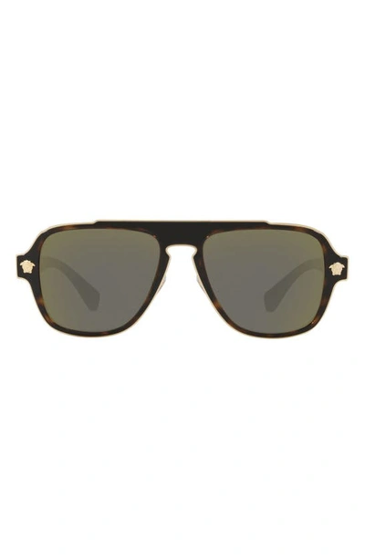 Shop Versace 56mm Mirrored Aviator Sunglasses In Dark Havana/ Grey Gold Mirror