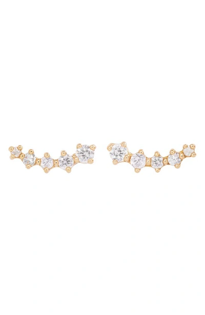 Shop Stone And Strand Ear To Ear Diamond Curve Stud Earrings In Yellow Gold