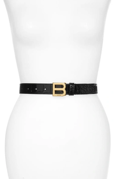 Shop Balenciaga Hourglass Logo Buckle Belt In Black