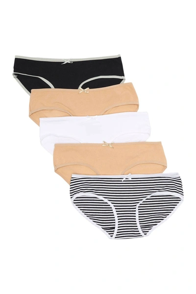 Shop Nordstrom Rack Kids' Hipster Cut Panties In Beige-stripe Pack